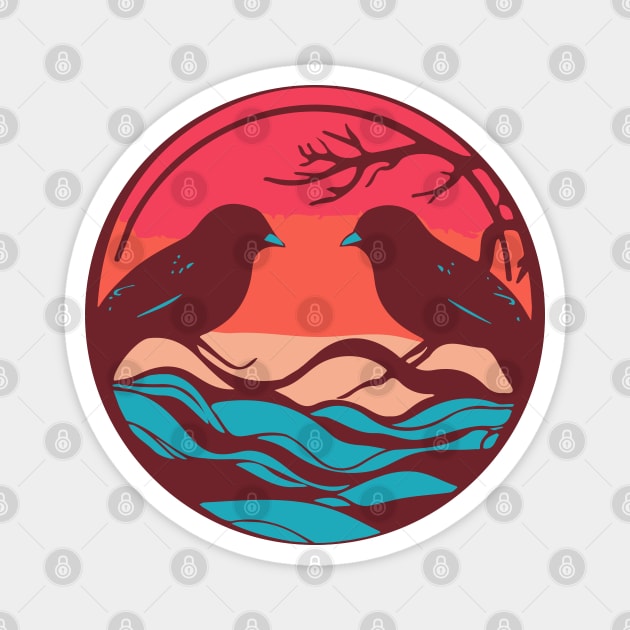Lover Birds - Sunset Background - Tropical Colors Magnet by TuncGK